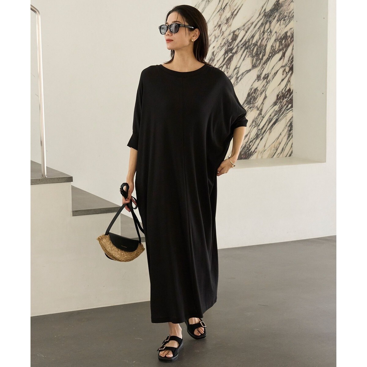 【未使用タグ付き】INDIVI 洗える/UVケアナローフレアワンピース 15 未使用タグ付き】INDIVI 洗える/UVケアナローフレアワンピース