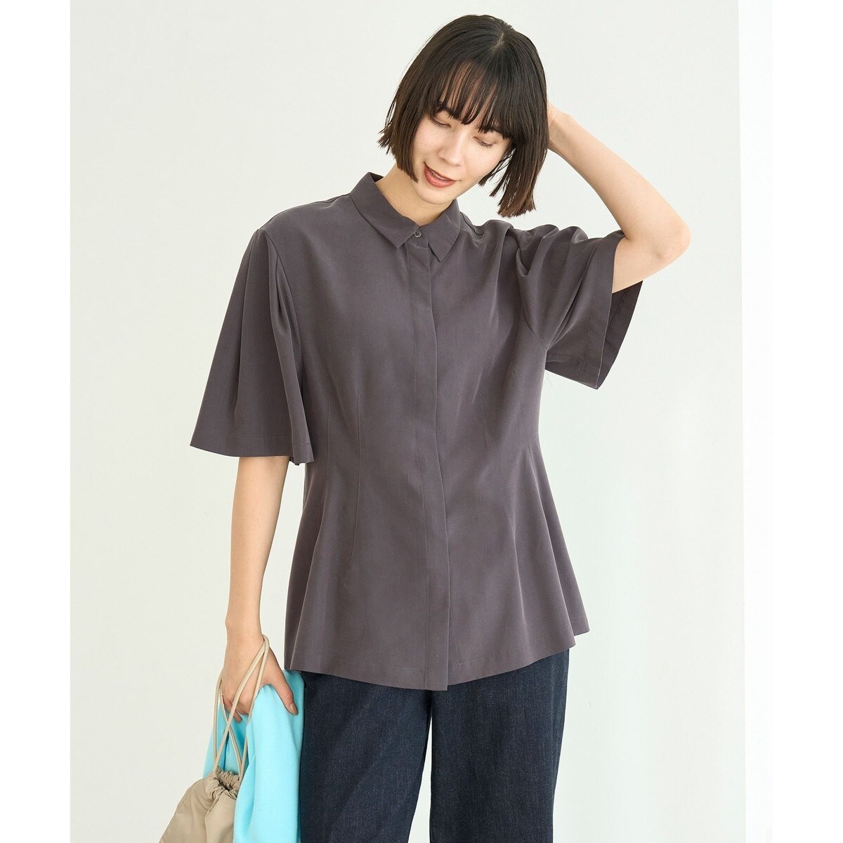 【美品】23区(店舗限定/洗える)プレザンスジャカード ペプラム ブラウス 38 23区 ブラウス シャツ 「一部店舗限定/洗える」プレザンスジャ