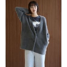 【洗える】ナイロンシャギー Vネックカーディガン