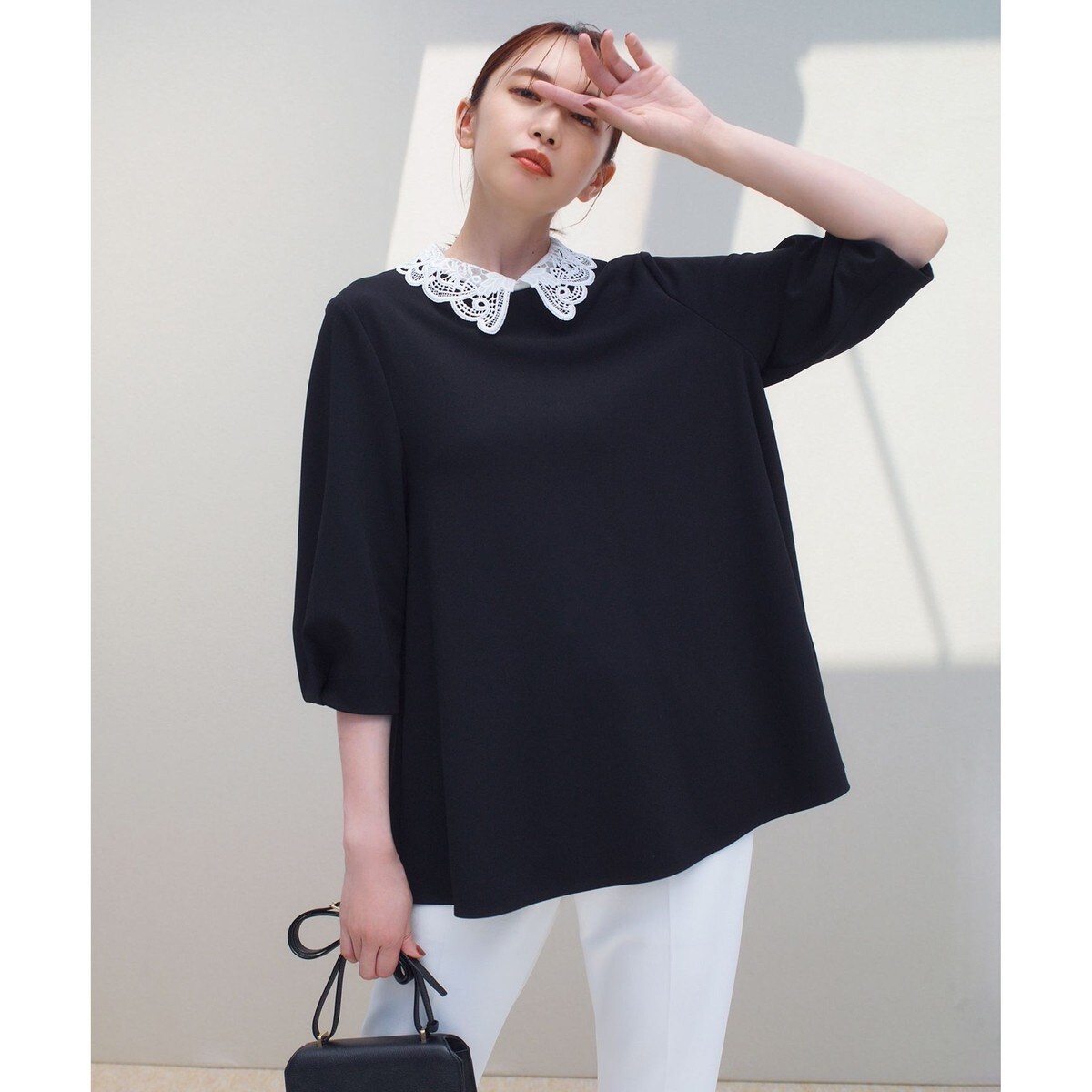 2WAY レーヨンストレッチブラウス 2WAY/ストレッチ】BEAUTY MOVE レース襟ブラウス | アンフィーロ