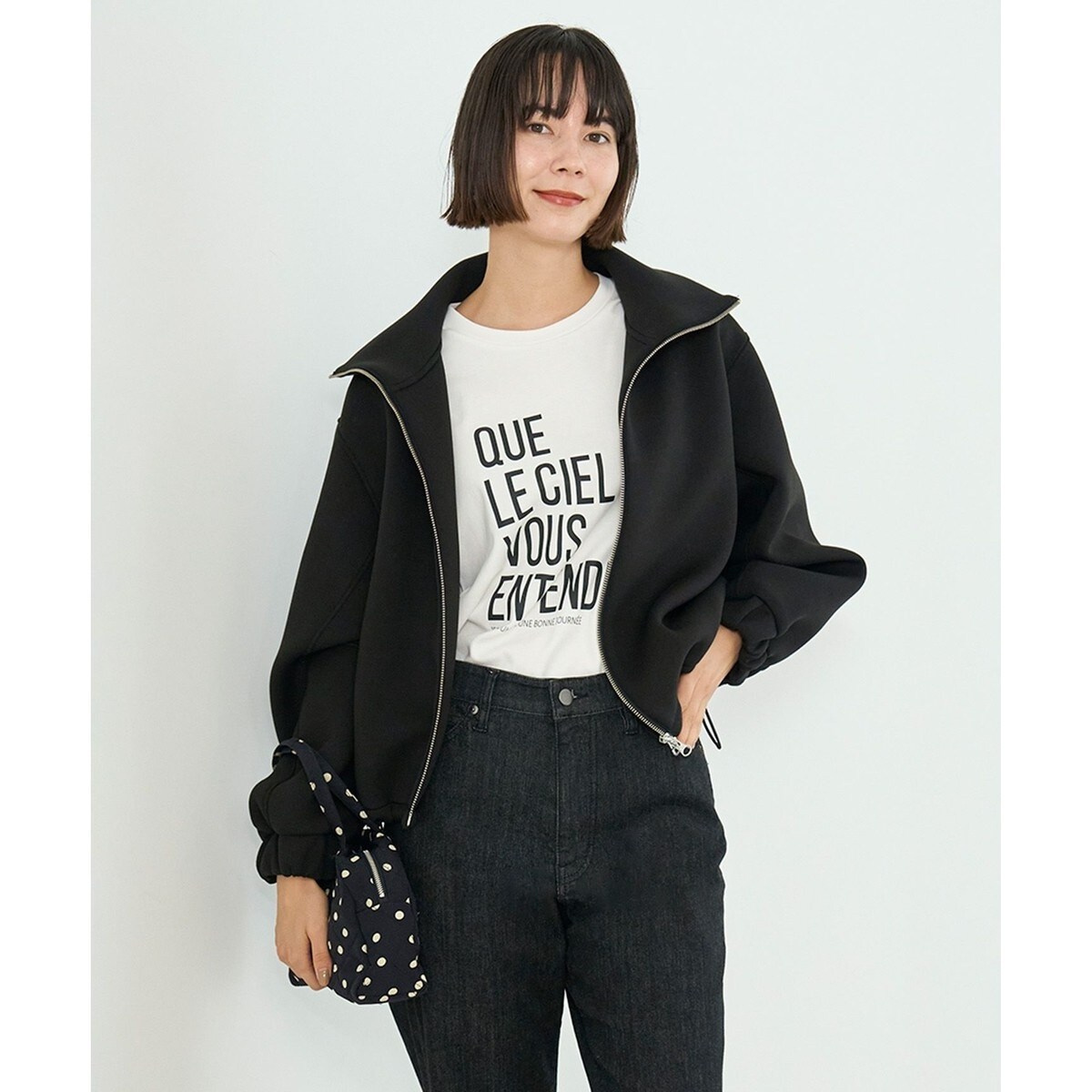 新品　23区　ライトタッサー フーデットジャケット　黒　サイズ48 中村アンさん着用】ライトタッサー フーデットジャケット(番号2D34