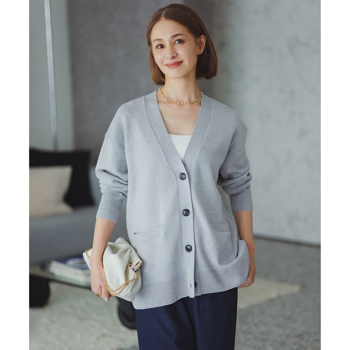野呂佳代さん着用】コットンカシミヤニット Vネックカーディガン