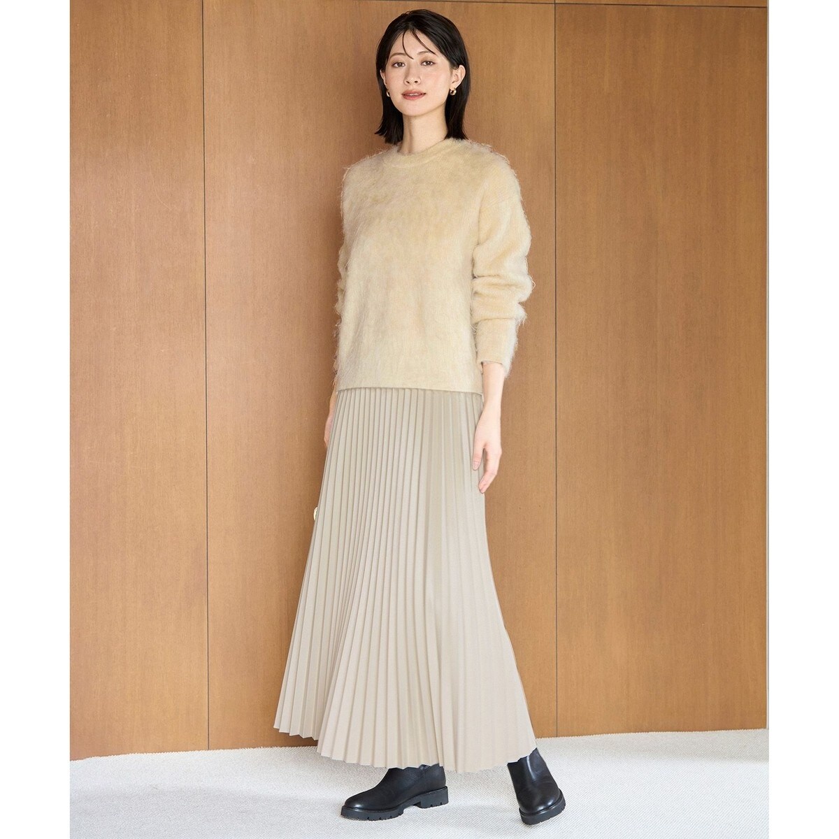 野呂佳代さん着用】フェイクレザー プリーツスカート | アンフィーロ