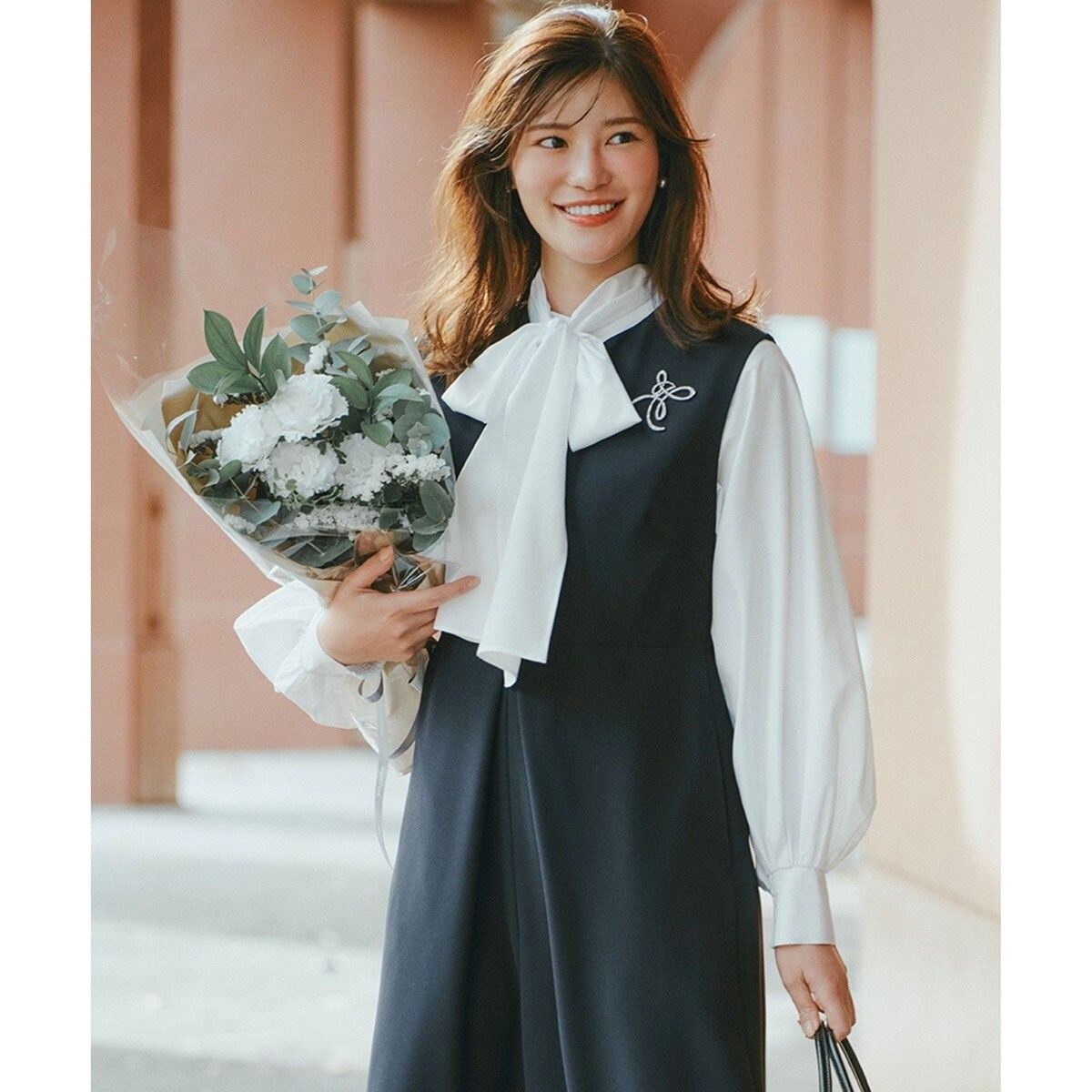 取り外し可能なボウタイ付き/セレモニー】2WAY ボウタイブラウス