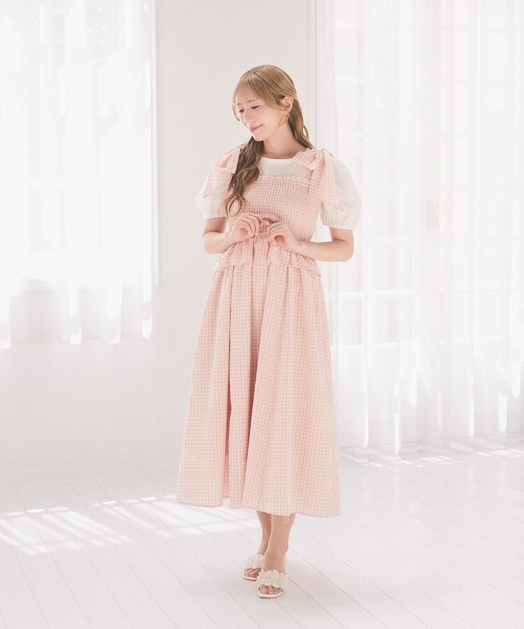 areeam シアースリーブチェックワンピース ライトピンク Areeam