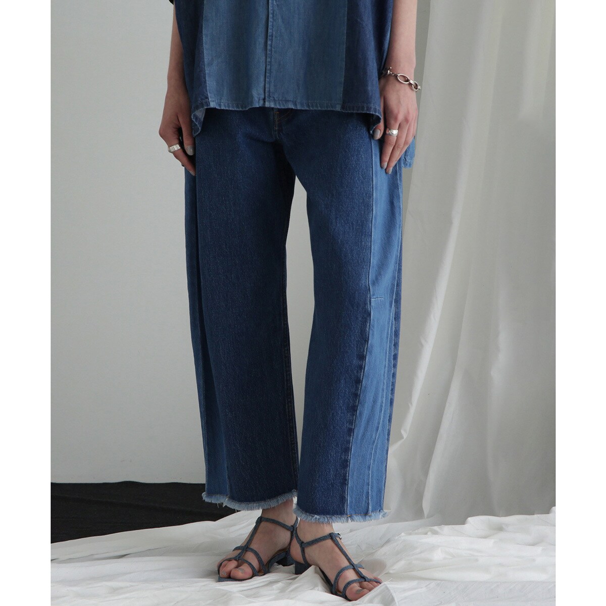 ローズバッド（ROSE BUD）/(GENE HEAVENS)リメイクライク バレルライン デニム＆ミリタリー パンツ GENE HEAVENS)リメイクライク バレルライン デニム＆ミリタリー パンツ