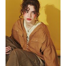 (GENE HEAVENS)COTTON PEARL BUTTON V NECKＳHIRT