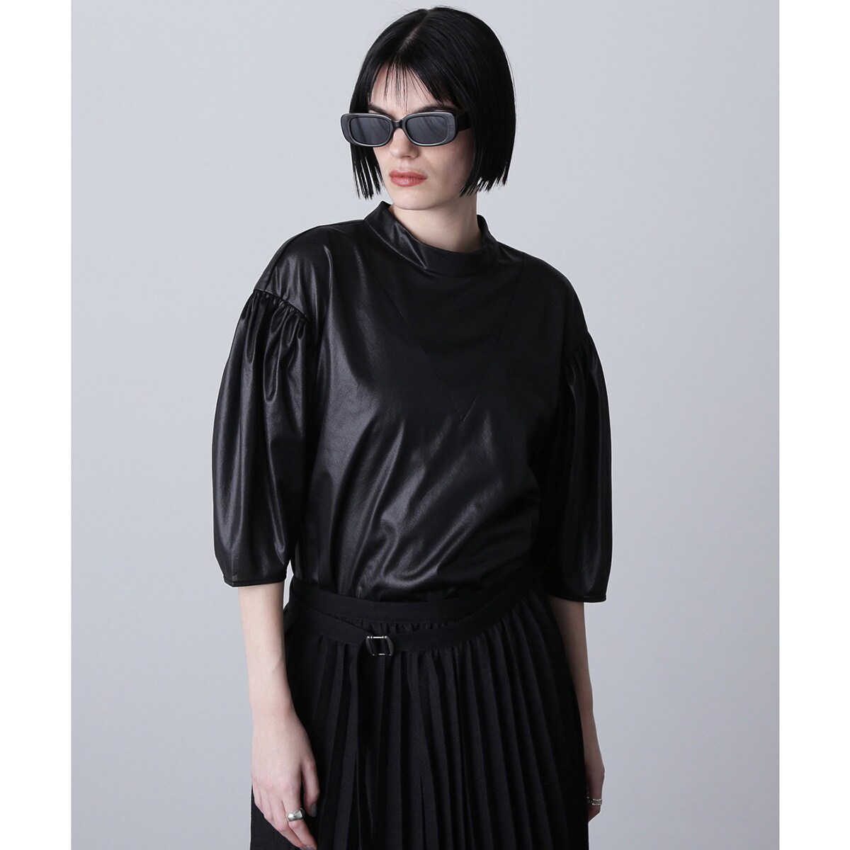 mici)VOLUME SLEEVE TRICOT CHIFFON TOP | ローズバッド(ROSE BUD