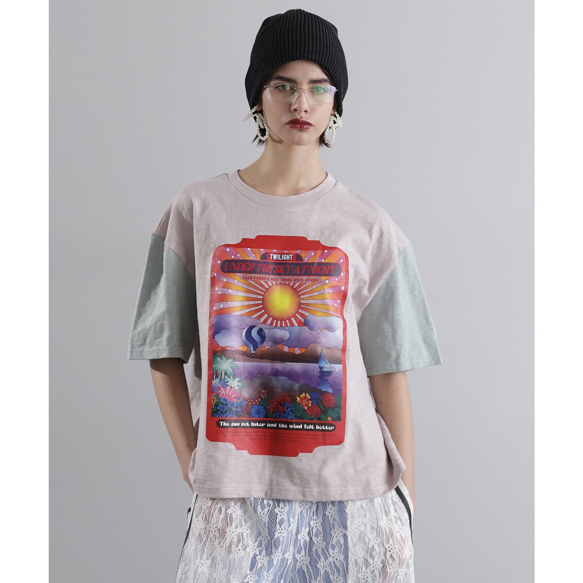 (OKIRAKU×ROSEBUD)袖配色 プリントTシャツ OKIRAKU×ROSEBUD)袖配色 プリントTシャツ | ローズバッド(ROSE