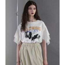 (OKIRAKU×ROSEBUD)メッシュレイヤード スリーブ Tシャツ