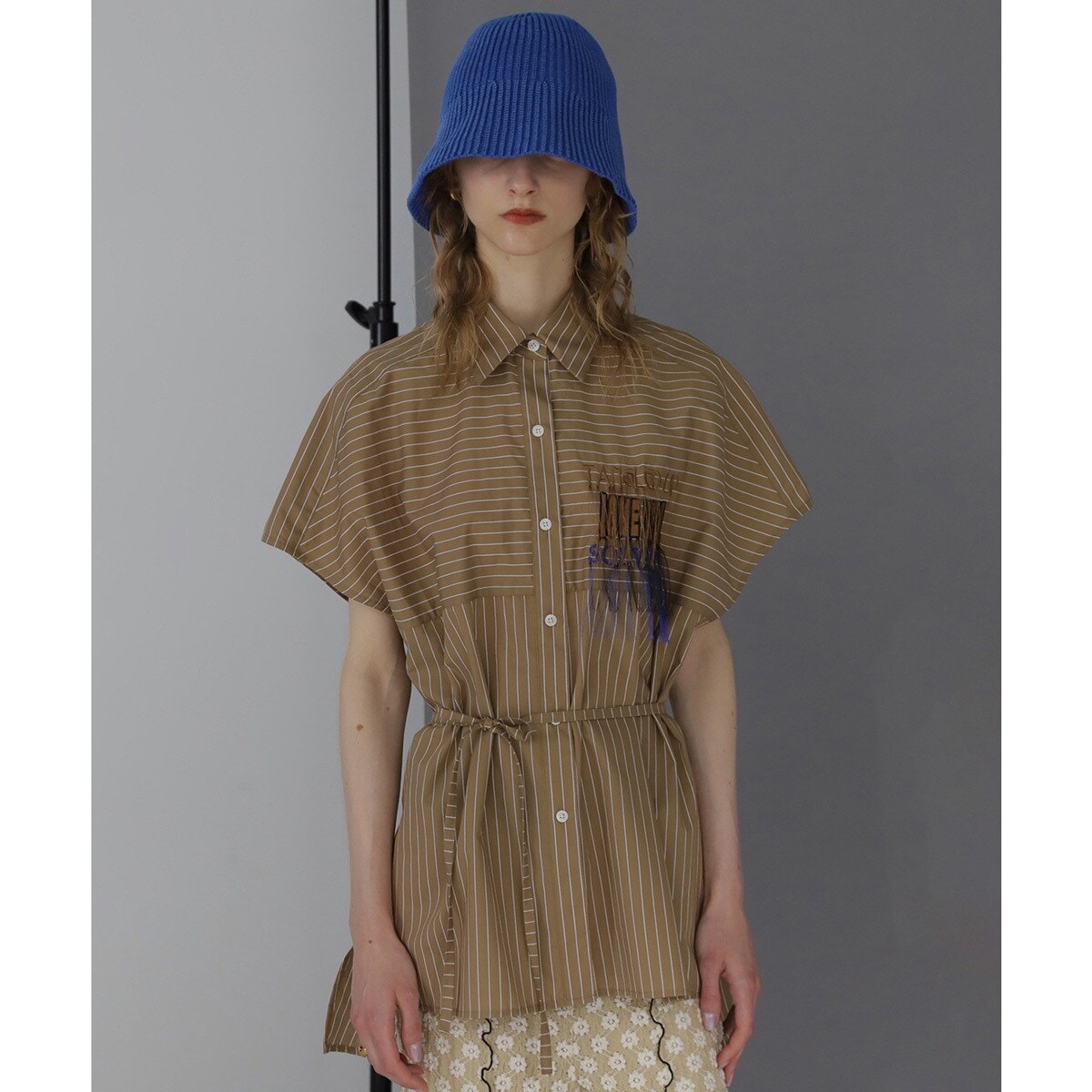 [�}���C](OKIRAKU×ROSEBUD)�X�g���C�v�p�l�� �t�����W�G���u���C�_���[ �`���j�b�N�V���c/���[�Y�o�b�h�iROSE BUD�j BEIGE