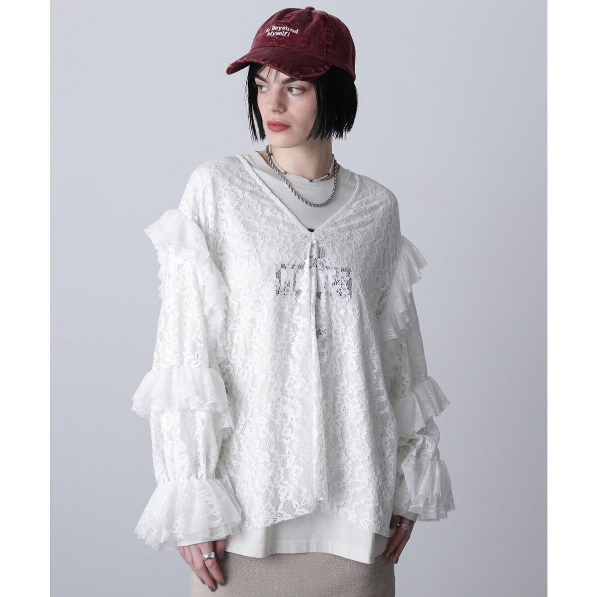 ROSEBUD CREOLME バイカラーレースチュニック トップスローズバッド