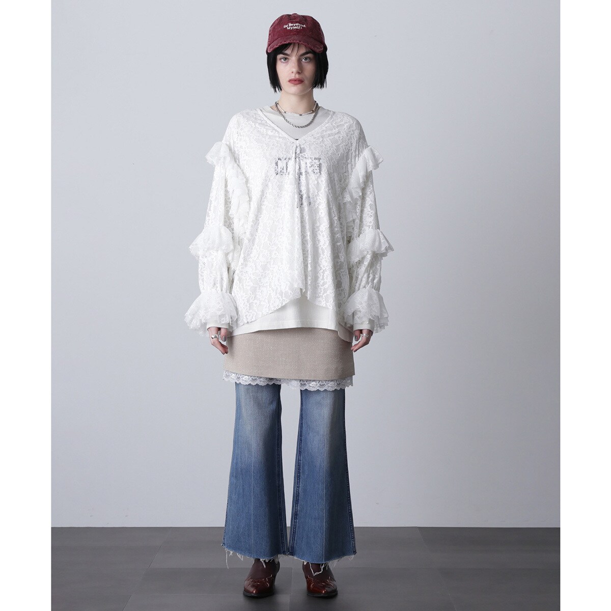 CREOLME)レースフリルプルオーバー | ローズバッド(ROSE BUD