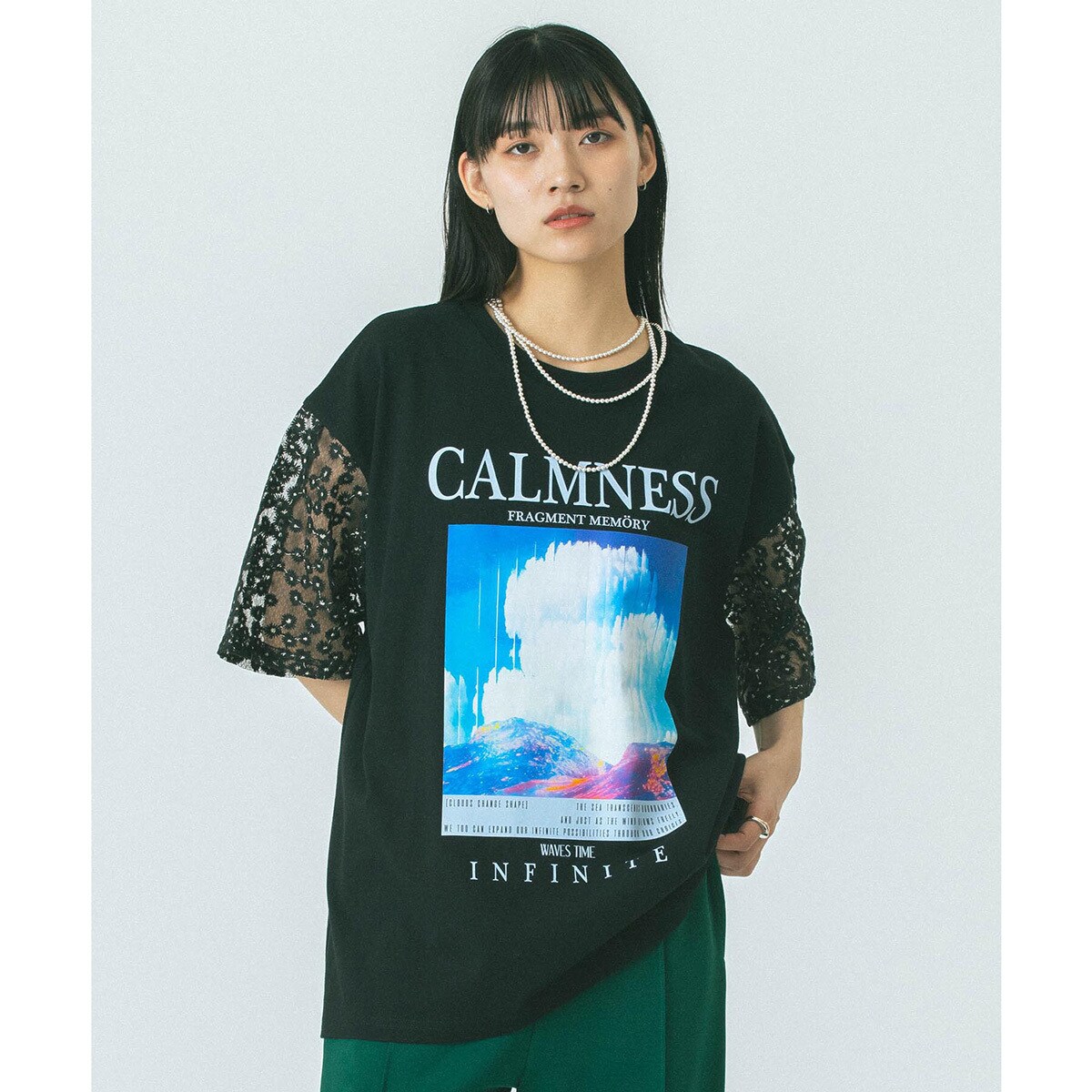 OKIRAKU×ROSEBUD リメイク 透け素材スリーブ スウェット ベージュ OKIRAKU×ROSEBUD)メッシュフットボールT | ローズバッド(ROSE