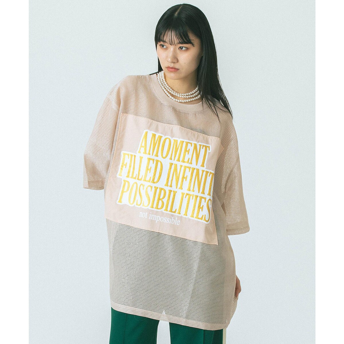 tシャツ (OKIRAKU x ROSE BUD)MESH RIC PRINT TOP レディース OKIRAKU tシャツ (OKIRAKU x ROSE BUD)MESH METARIC PRINT TOP