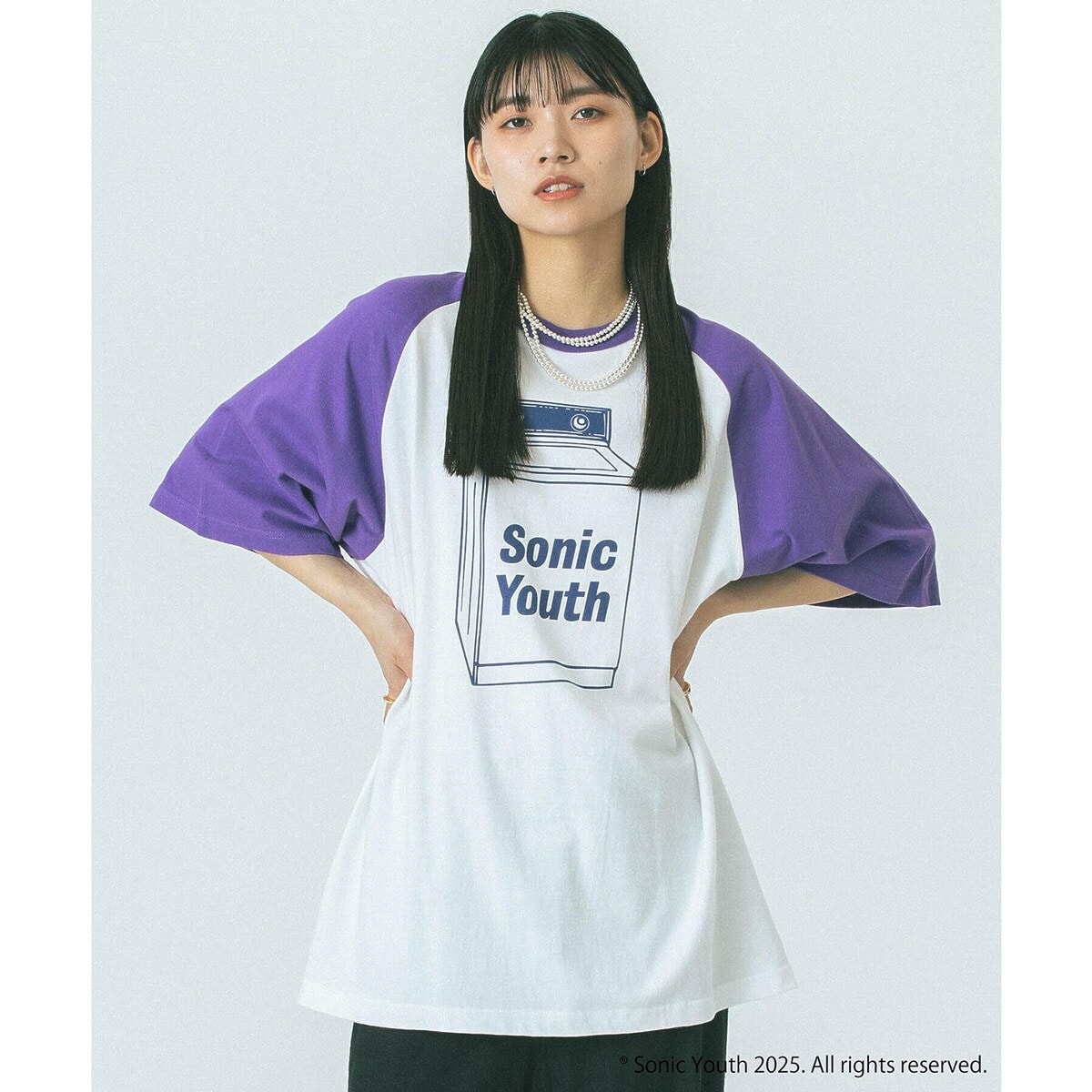 [}C]CREOLME/SONIC YOUTH RAGLAN TEE/[YobhiROSE BUDj PURPLE
