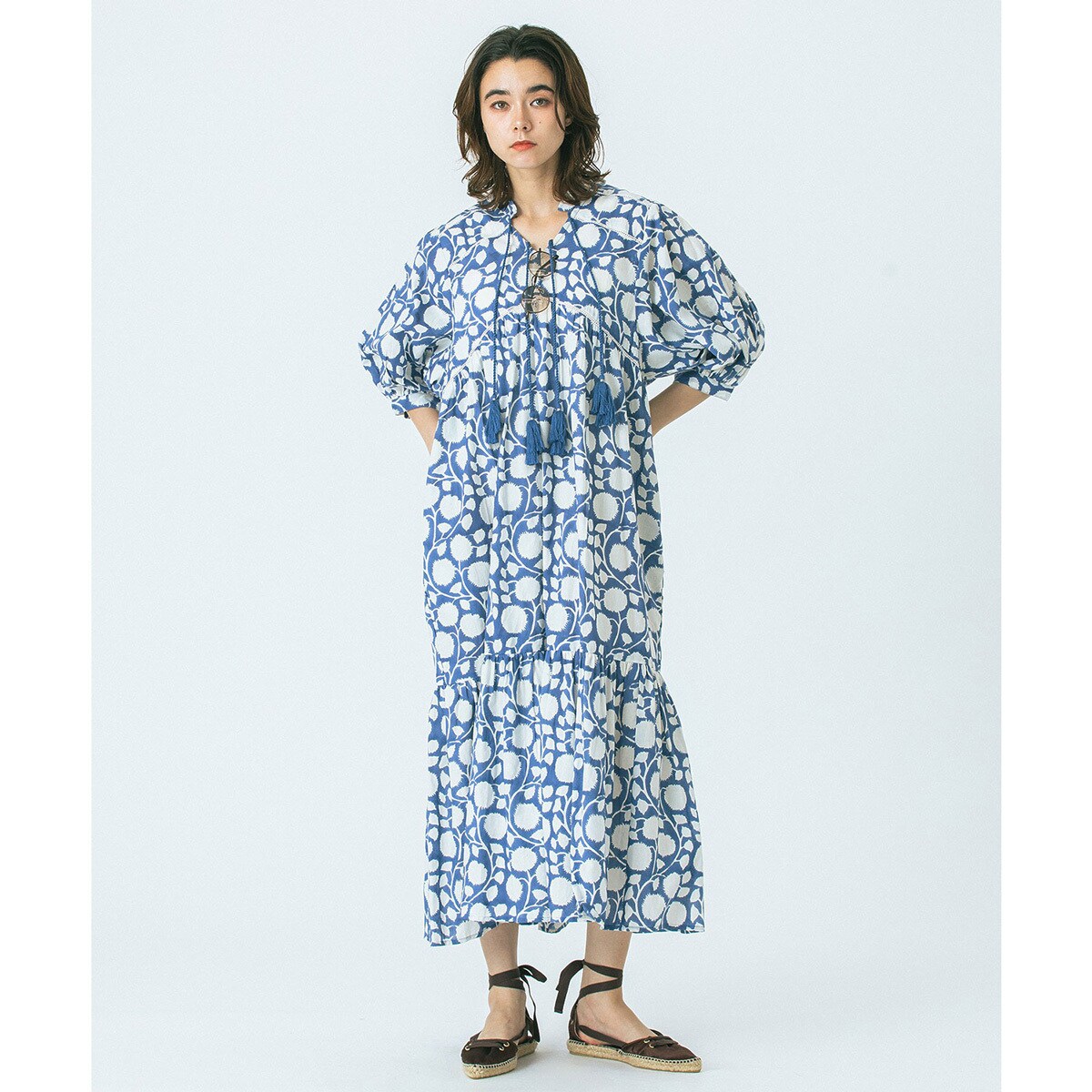 [�}���C]HLAADAforROSEBUD/BLOCK PRINT SMOCK OP/���[�Y�o�b�h�iROSE BUD�j BLUE