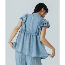 LIGHT OZ DENIM FRILL BLOUSE