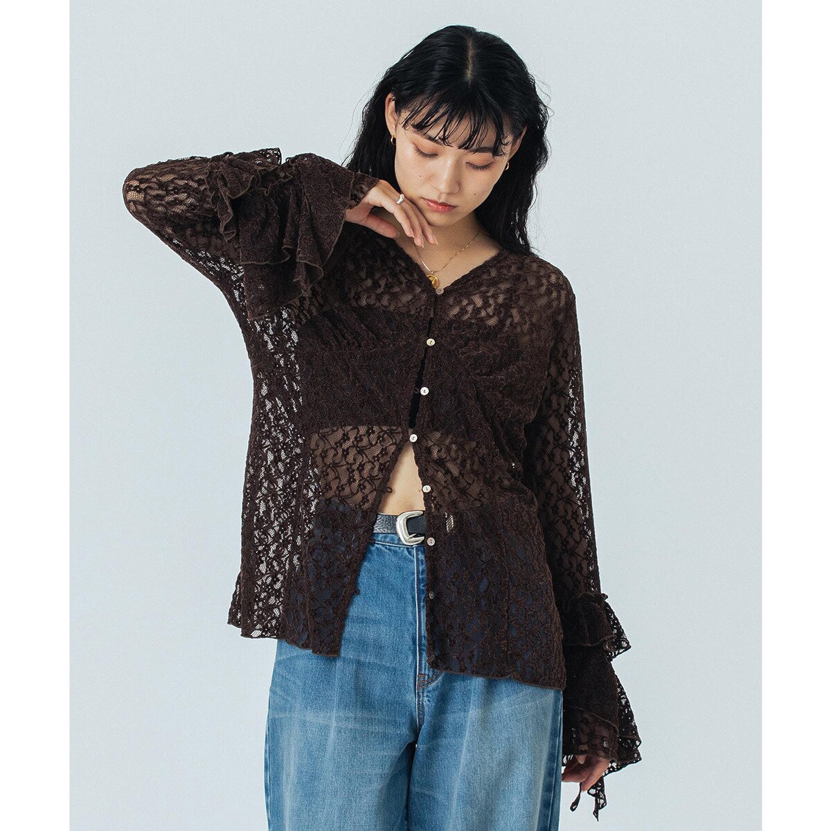 ROSEBUD CREOLME バイカラーレースチュニック トップスローズバッド CREOLME/LACE L/S TOP | ローズバッド(ROSE BUD) | マルイウェブ