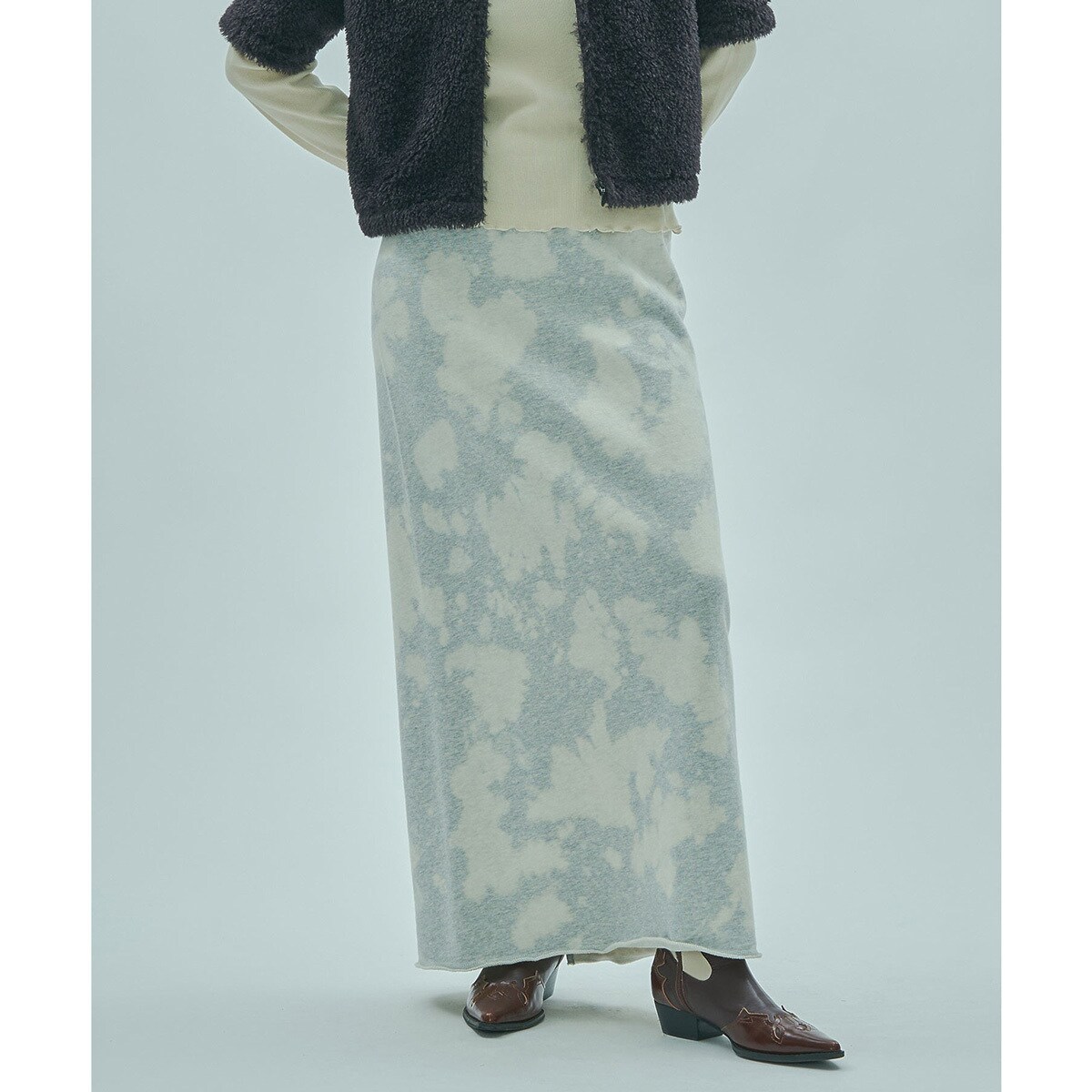 [}C]mag.by c/BLEACH SWEAT SKIRT/[YobhiROSE BUDj GREY