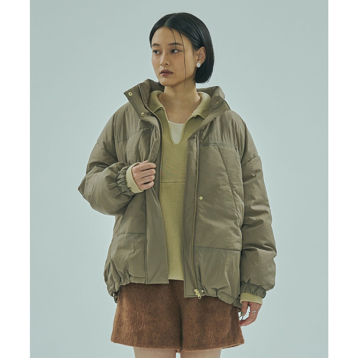 TAION:〈手洗い可能〉パイピング クルーネック ロング ダウン コート