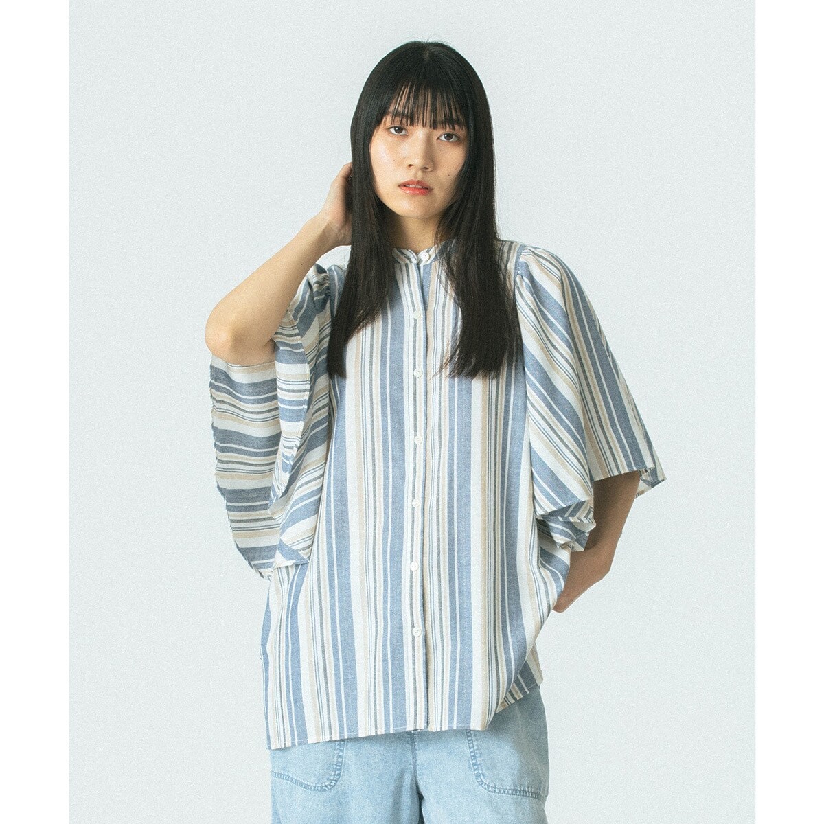 [�}���C]FLARE SLEEVE BLOUSE/���[�Y�o�b�h�iROSE BUD�j BLUE