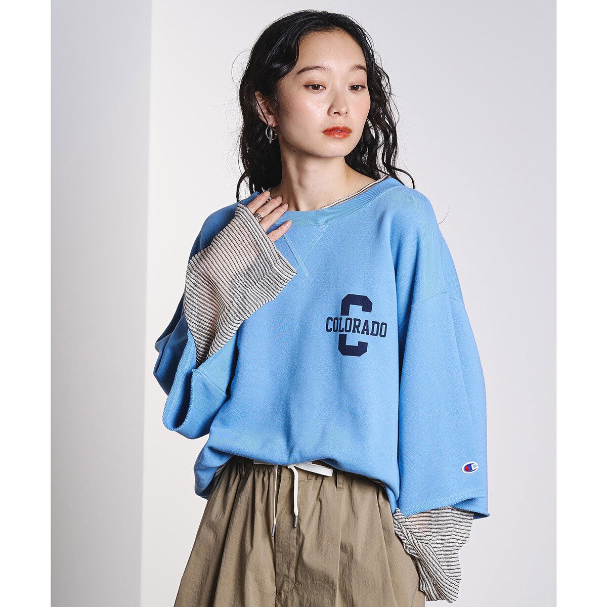 [�}���C]ROSEBUD x champion H/S SWEAT/���[�Y�o�b�h�iROSE BUD�j LtBLUE