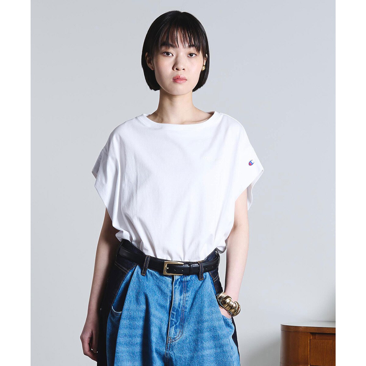 [�}���C]�yChampion�ʒ��zROSEBUD x champion FRENCH SLEEVE TEE/���[�Y�o�b�h�iROSE BUD�j WHITE