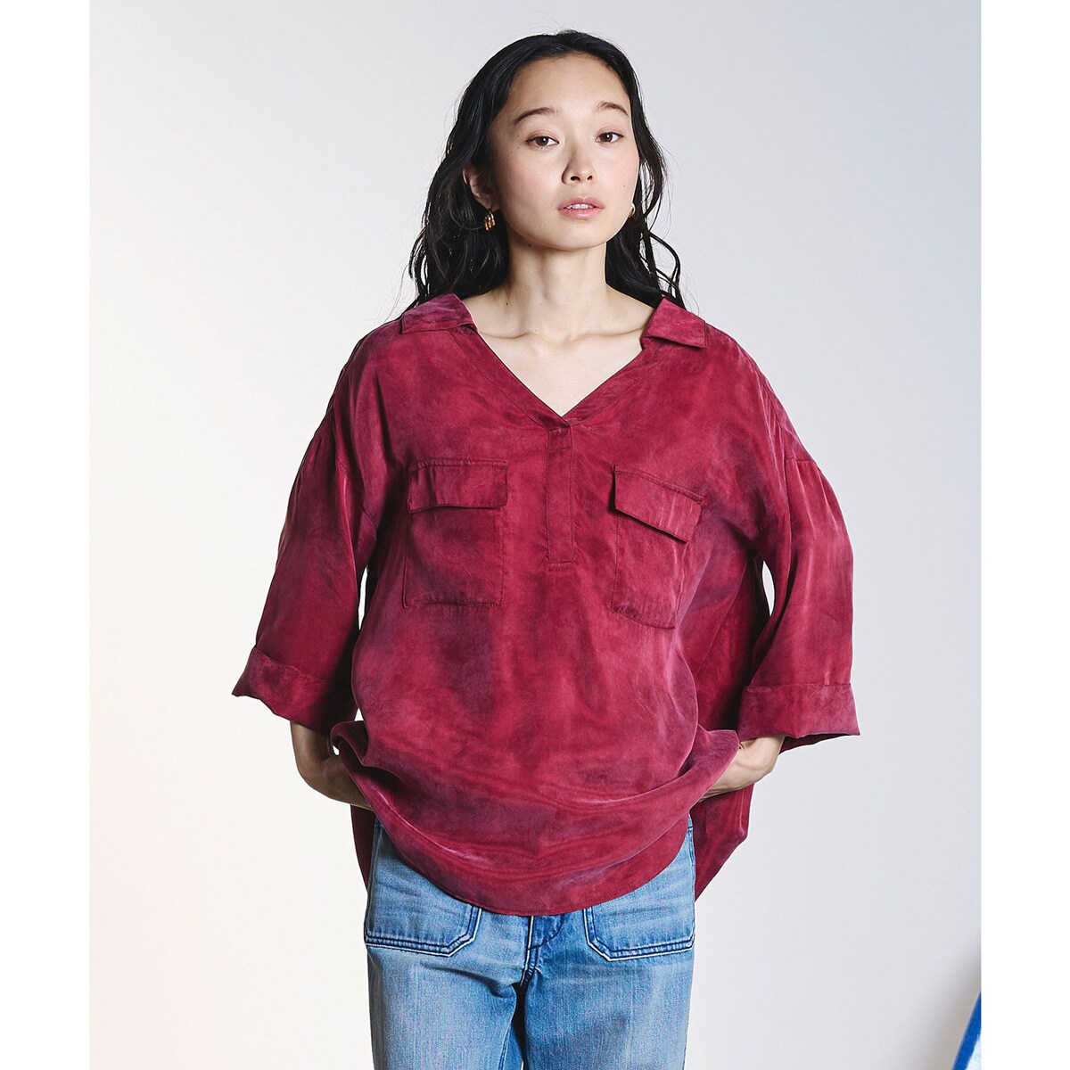 [�}���C]FIBRIL SKIPPER SHIRT/���[�Y�o�b�h�iROSE BUD�j BURGUNDY