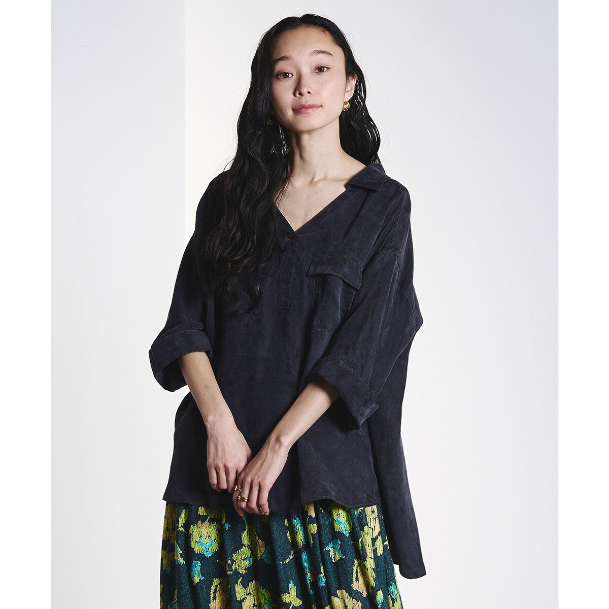 [�}���C]FIBRIL SKIPPER SHIRT/���[�Y�o�b�h�iROSE BUD�j CHARCOAL
