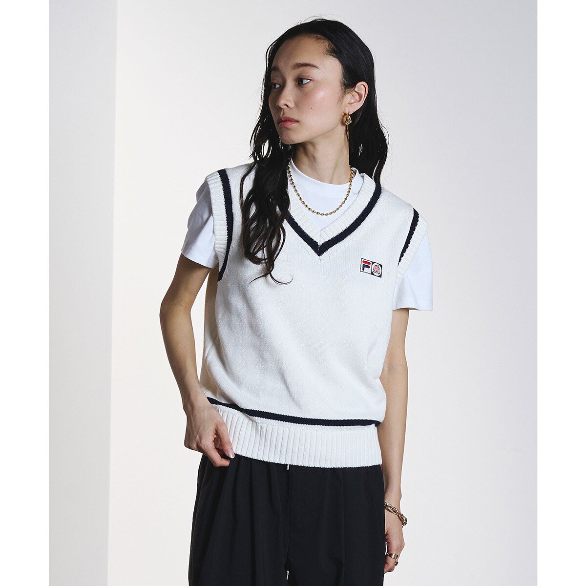 [�}���C]FILA×ROSEBUD V-NECK VEST/���[�Y�o�b�h�iROSE BUD�j WHITE