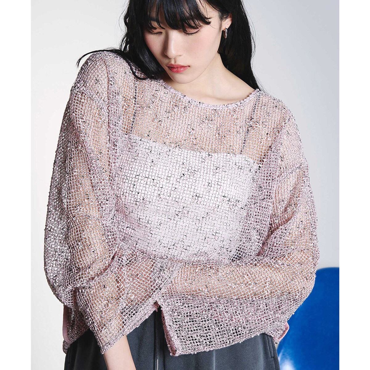 ROSE BUD SATIN SLEEVE CUTSAW ローズバッド トップス CREOLME/NEP MESH P/O | ローズバッド(ROSE BUD) | マルイウェブチャネル