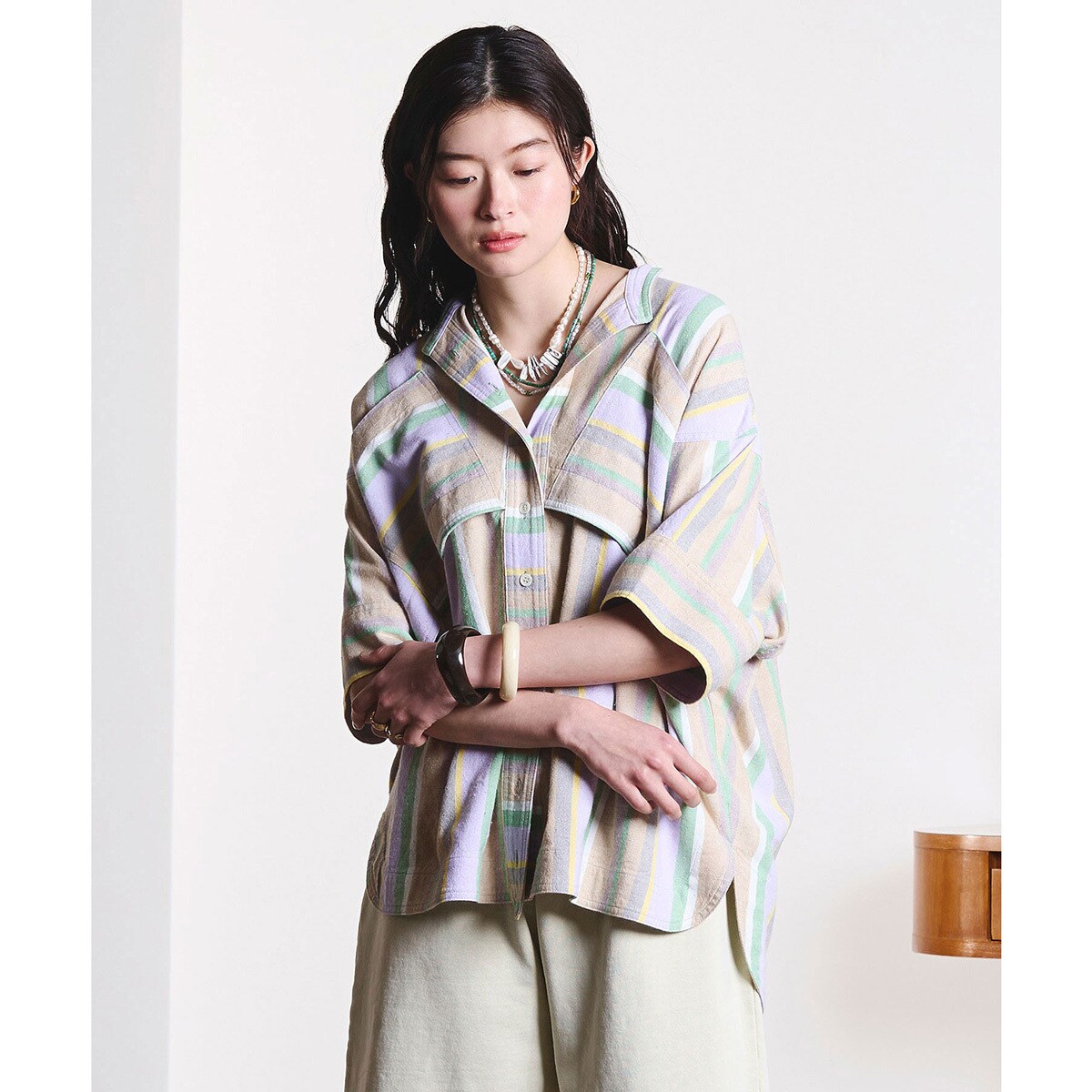 PANEL STRIPE S/S SHIRT | ローズバッド(ROSE BUD) | マルイウェブチャネル