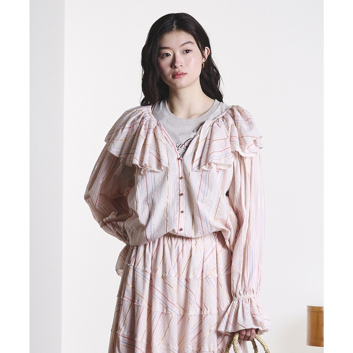 ROSE BUD SATIN SLEEVE CUTSAW ローズバッド トップス ROSE BUD（ローズバッド） ブラウス シャツ FLARE SLEEVE BLOUSE