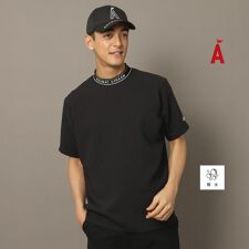 撥水加工 ロゴラインストレッチモックネックT