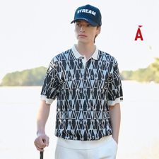 ジオメットリック半袖ポロえりニット