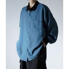 Confirm アシンメトリー 襟配色クレリック ドレープとろみ ビッグシルエット長袖シャツ