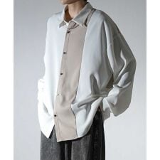 Confirm アシンメトリー 襟配色クレリック ドレープとろみ ビッグシルエット長袖シャツ