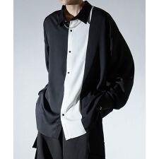 Confirm アシンメトリー 襟配色クレリック ドレープとろみ ビッグシルエット長袖シャツ