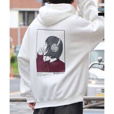 ILL'S イラストバックプリント ワンポイント刺繍 ビッグシルエット プルオーバーパーカー