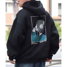 ILL'S イラストバックプリント ワンポイント刺繍 ビッグシルエット プルオーバーパーカー