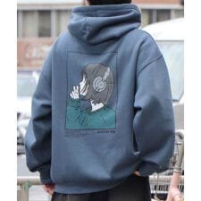 ILL'S イラストバックプリント ワンポイント刺繍 ビッグシルエット プルオーバーパーカー