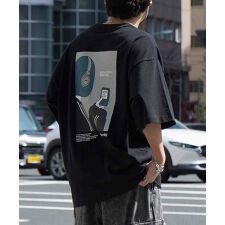 ILL’S イラストバックプリント ワンポイント刺繍 ビッグシルエット半袖Tシャツ