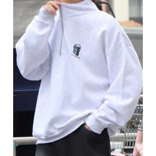 ILL'S イラストワンポイント 刺繍 ビッグシルエット 裏起毛ハーフジッププルオーバー