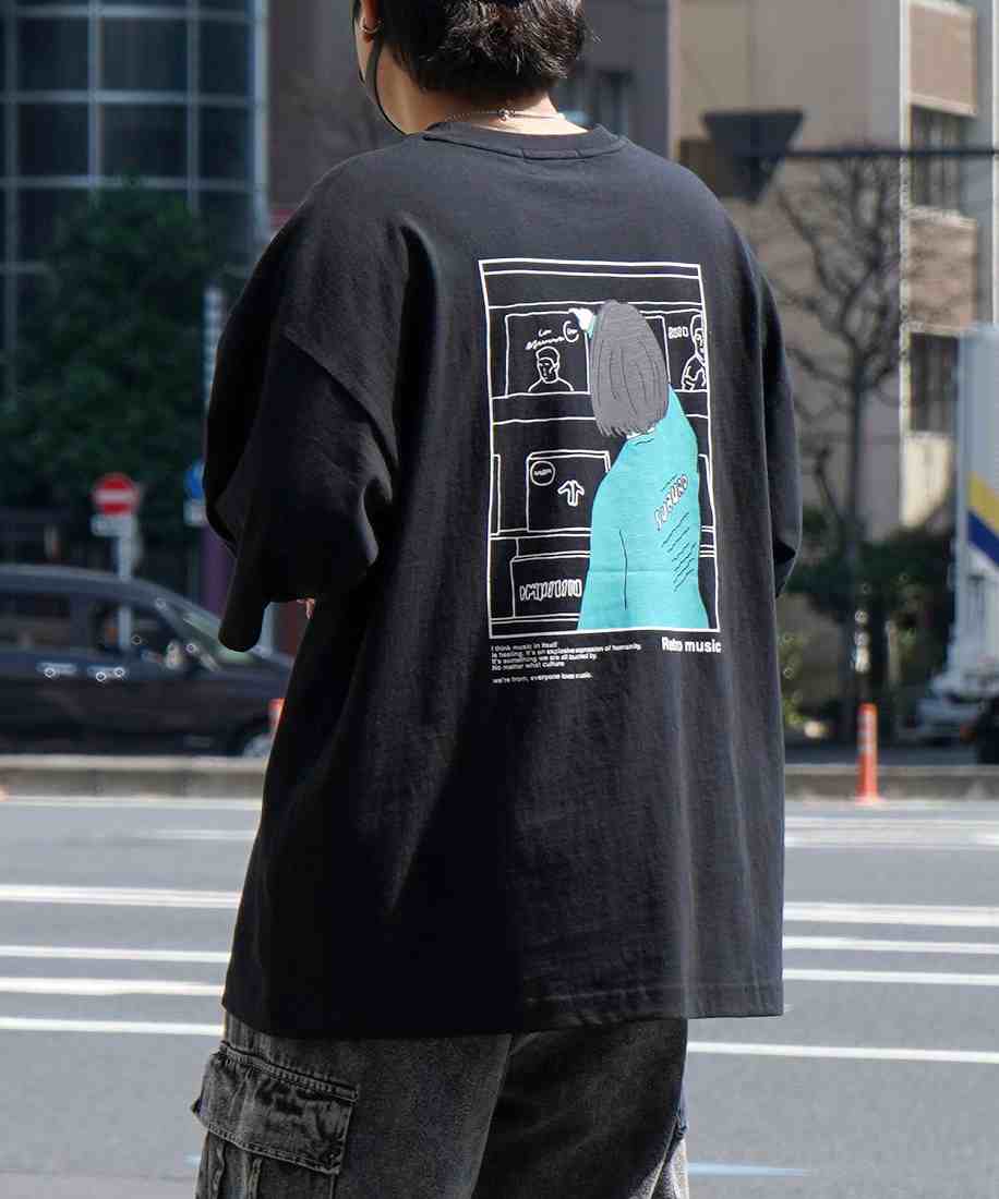 ILL’S イラストバックプリント ワンポイント刺繍 ビッグシルエット半袖Tシャツ