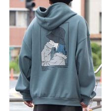 ILL'S イラストバックプリント ワンポイント刺繍 ビッグシルエット プルオーバーパーカー