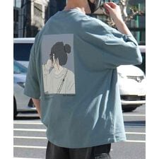 ILL’S イラストバックプリント ワンポイント刺繍 ビッグシルエット半袖Tシャツ