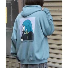 ILL'S イラストバックプリント ワンポイント刺繍 ビッグシルエット プルオーバーパーカー