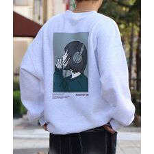 ILL'S イラストバックプリント ワンポイント刺繍 ビッグシルエット プルオーバースウェット