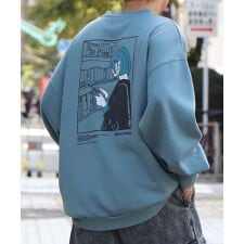 ILL'S イラストバックプリント ワンポイント刺繍 ビッグシルエット プルオーバースウェット